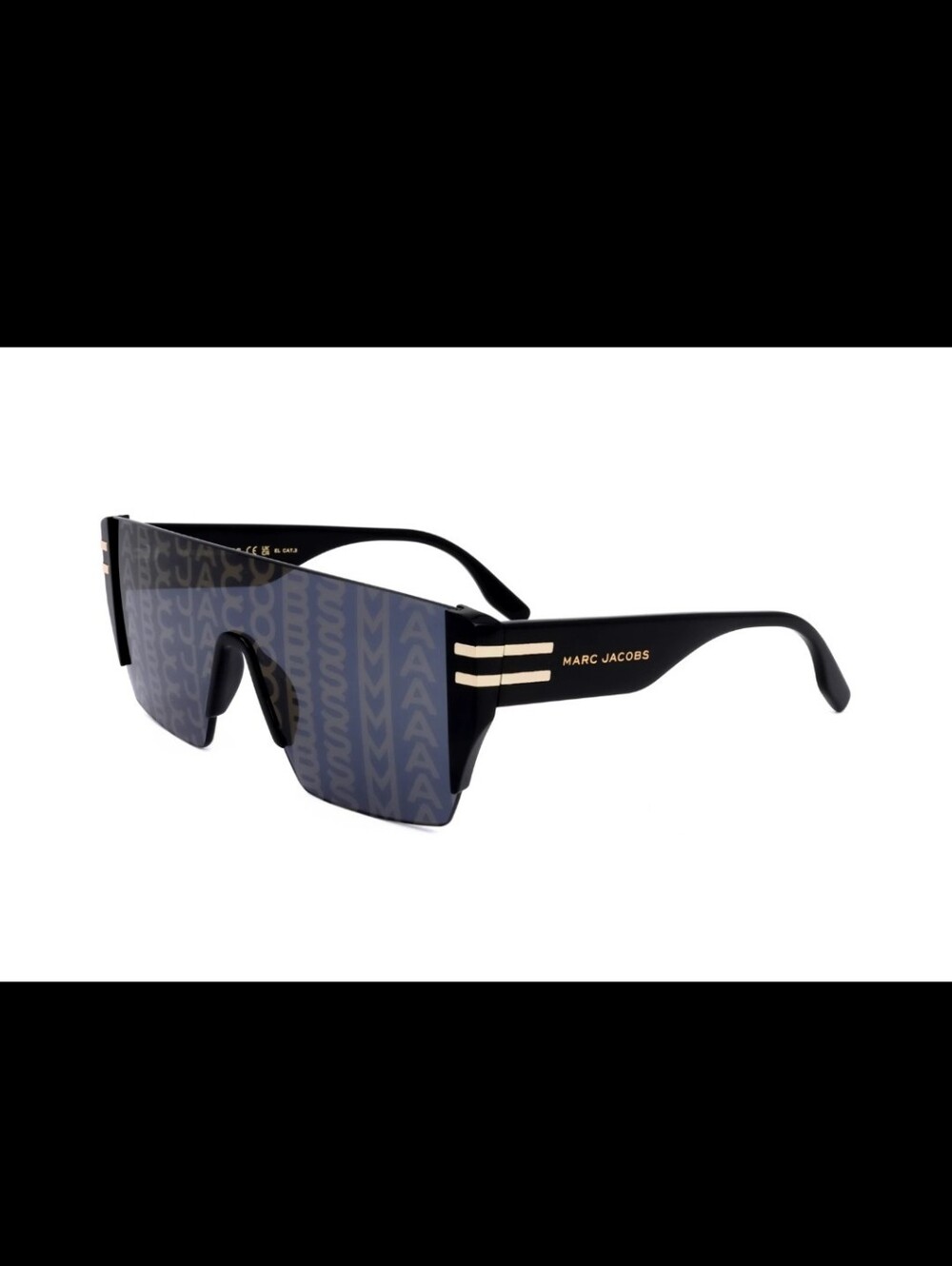 Marc Jacobs Black Shield Mens Sunglasses Gold Accent